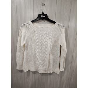Women's Ivory Cable Knit Eyelet Sweater Size M Acrylic Fall Festival Autumn...